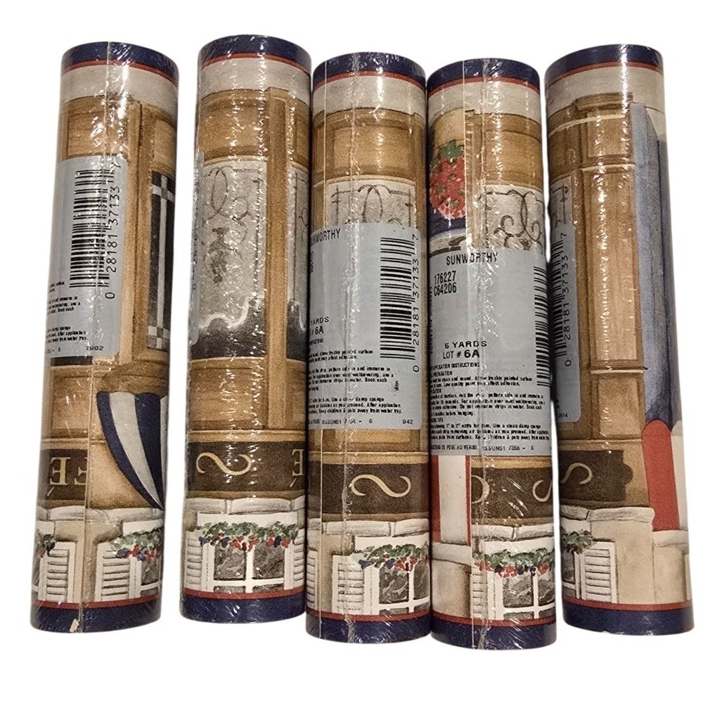 VTG‎ 90s Sunworthy Wallpaper Border Lot 5 French Cafe Bistro NIP 25 Yds SAME LOT